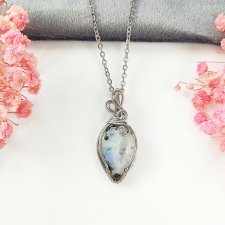 Naszyjnik Kamień Księżycowy stal chirurgiczna wisiorek handmade wirewrapping