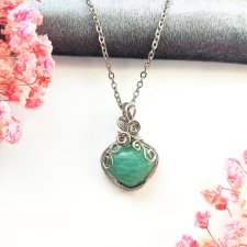 Naszyjnik Amazonit stal chirurgiczna wisiorek handmade wirewrapping