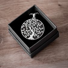 Naszyjnik z wzorem drzewa życia wykonany ze stali i drewna
