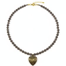 Naszyjnik Vintage z Ażurowym Sercem i Matowym Jadeitem - Elegancja Retro