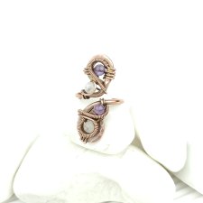 Ametyst różowy kwarc pierścionek z miedzi