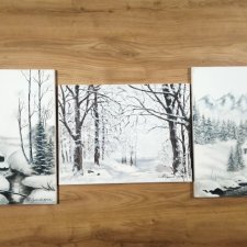 POSEZONOWA WYPRZEDAŻ ZESTAWU OBRAZÓW W STYLU SKANDYNAWSKIM - TRYPTYK "ZIMOWY SPOKÓJ" 3x 40x30cm