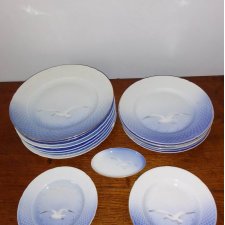 porcelana vintage talerze - serwis Mewa (Seagull) - Bing & Grøndahl, Dania - 15 elementów