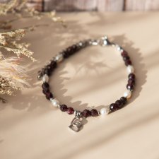 Bransoletka z kamieni - granat i perła słodkowodna z zawieszką serca