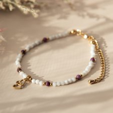 Bransoletka z kamieni - kamień księżycowy i rubin z sercem