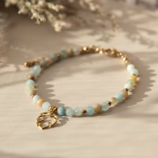 Bransoletka z kamieni - amazonit z liściem monstery