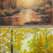 WYPRZEDAŻ ZESTAWU OBRAZÓW - DYPTYK "JESIENNE CIEPŁO I NOSTALGIA" - 2x 24x30cm