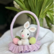 Wielkanocny zestaw dekoracyjny – Króliczek w koszyczku (Handmade)