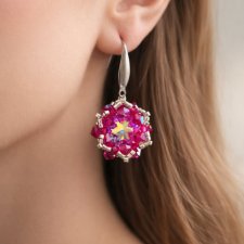 Różowe Wiszące Kolczyki "Crystal Fuchsia" z Kryształków Preciosa