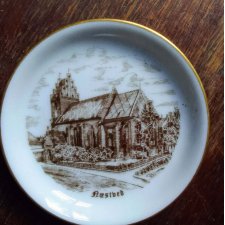 VINTAGE Bing & Grøndahl DANIA ,  Kolekcjonerski Talerzyk Porcelanowy pozłacany  B&G – Næstved – ok. 1948-1951