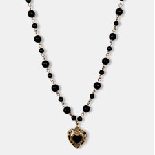 Złoty naszyjnik z sercem - czarny onyks i agat
