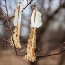 Leć gdzie chcesz II- kolczyki z piorami papugi i kryształami