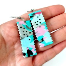 Turkusowo różowe kolczyki geometryczne