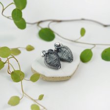 Mini listki III - minimalistyczne srebrne sztyfty z motywem roślinnym