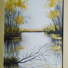 POMYSŁ NA SPERSONALIZOWANY PREZENT- RĘCZNIE MALOWANY OBRAZ Z RAMĄ I CYTATEM- POLSKI PEJZAŻ ZE ZŁOTYMI REFLEKSAMI