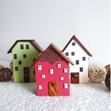 Kolorowa Uliczka – ręcznie robiony zestaw drewnianych domków dekoracyjnych