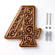 Numer domu, cyfra 4 miodowo-brązowa, do przykręcenia