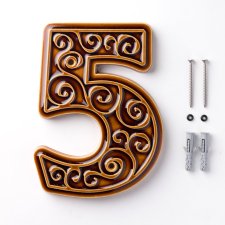 Numer domu, cyfra 5 miodowo-brązowa, do przykręcenia