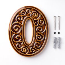 Numer domu, cyfra 0 miodowo-brązowa, do przykręcenia