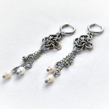Kolczyki chainmaille z perłami i łańcuszkami fairycore gothic witchy