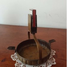 VINTAGE Mosiężna Popielnica Gabinetowa z Uchwytem na Zapałki – Styl Art Deco / Bauhaus