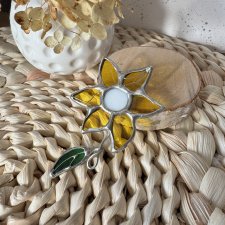 WITRAŻOWA SZKLANA BROSZKA KWIAT "SŁONECZNIK"