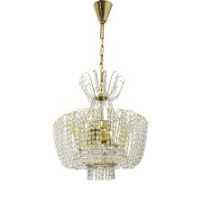 Żyrandol kryształowy Kamenický Šenov mosiądz złocony, lata 70. Czechosłowacja