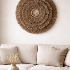 Duża okrągła boho dekoracja ścienna z juty, wianek