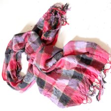 DOROTHY PERKINS LEKKI szal  kratka złota nić odcienie różu