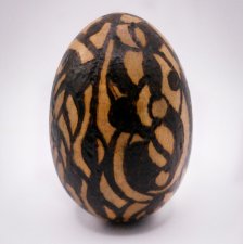 Ręcznie dekorowane drewniane jajko – wzór ABSTRAKCYJNY - pirografia,  buk, bejcowane na dąb jasny,upominek na Wielkanoc, Easter, egg