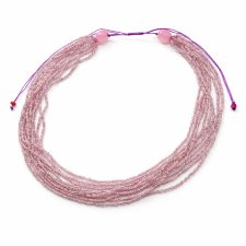 Naszyjnik elegancki, wielowarstwowy z różowych nude koralików