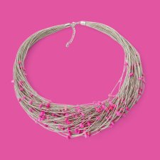 NASZYJNIK Z LNU Z RÓŻOWĄ MASĄ PERŁOWĄ