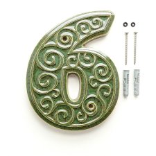 numer domu, cyfra 6, zielono-brązowa, do przykręcenia