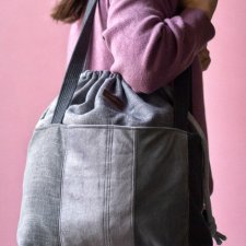 Patchworkowa duża szara torba z kominem
