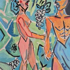 obraz do salonu  akt spotkanie w winnicy