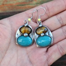 Niebieskie z brązem - kolczyki