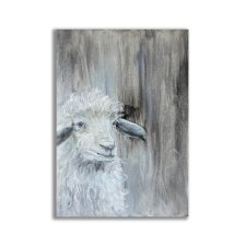 Obraz olejny ręcznie malowany. Owieczka. Baranek.