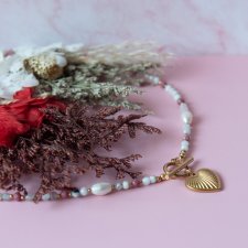 Naszyjnik AMOUR - kamień księżycowy, rodochrozyt i perła słodkowodna