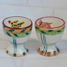 Ręcznie malowane ceramiczne kieliszki do jajek vintage