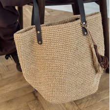 Torebka z naturalnej juty ze skórzanymi rączkami – torba handmade