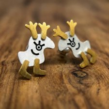 Srebrne pozłacane kolczyki Łosie-Renifery