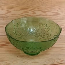Zielona szklana miska salaterka z motywem pawii vintage