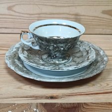 Porcelanowe trio marmurek złoto Wałbrzych vintage