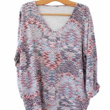 Bluzka vintage wiskoza dekolt V marszczony rękaw