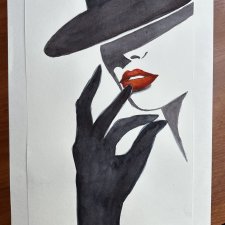 Ilustracja tajemniczego modelu, 42*24cm . Original Akwarela