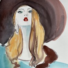 Dziewczyna w kapeluszu, 30*21cm, Original Akwarela