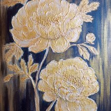 WYJĄTKOWY OBRAZ STRUKTURALNY Z TEKSTURĄ 3D "ZŁOTE PIWONIE"