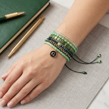 Bransoletka Zestaw 5 Bransoletek Beaded Green - Zieleń i Granat z Personalizowaną Literką