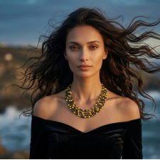 Nowoczesny Naszyjnik Multi-Strand - Hematyt i Cytrynowy Akryl