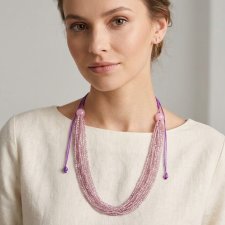 Naszyjnik elegancki, wielowarstwowy z różowych nude koralików
